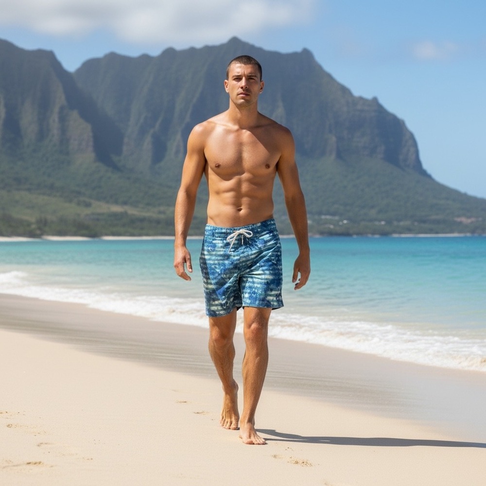 Lululemon Mens Current State Board Shorts‎ Blue Teal Striped Tie Dye Size 36